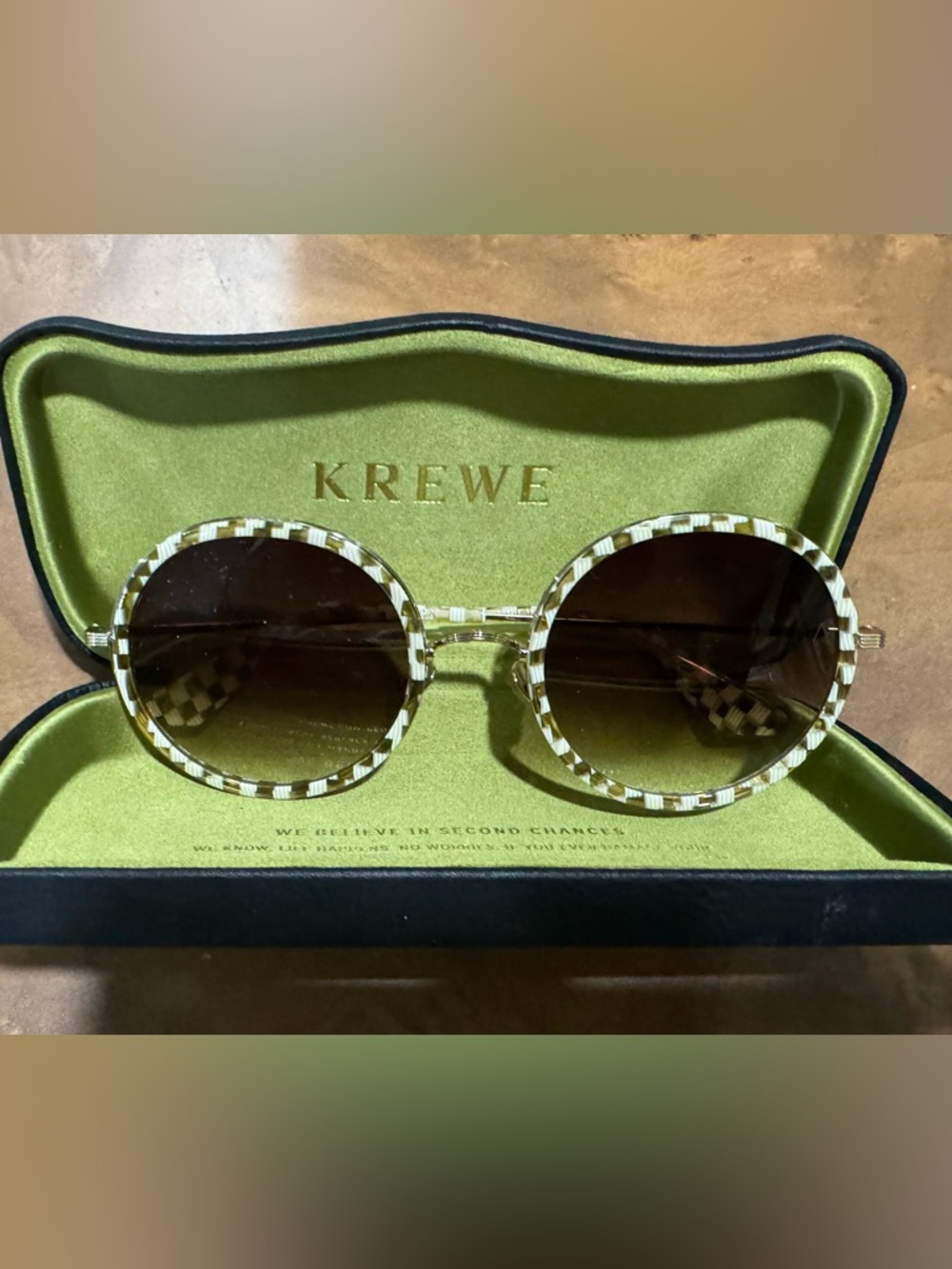 KREWE Round Checkered Green and White Sunglasses